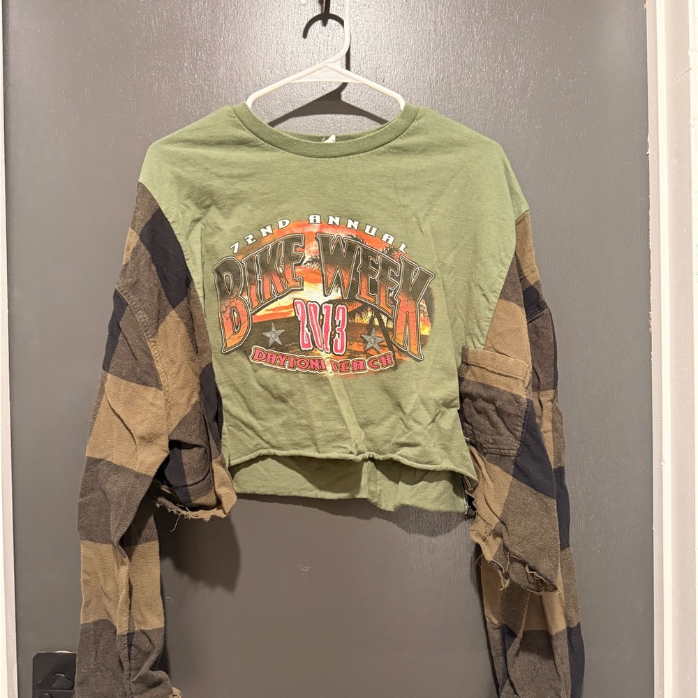 Green and Tan Harley Davidson Custom Campfire Bike Week 2013 Graphic Crop Top